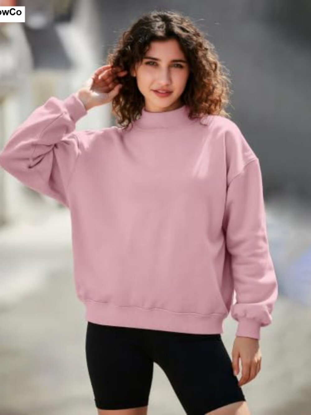 Flygo Women's Oversized Mock Neck Fleece Sweatshirt Pullover with Pockets - Picture 2 of 6